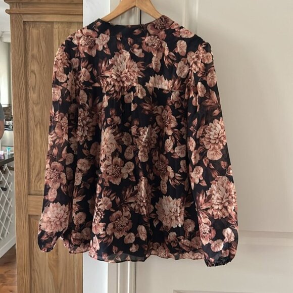 NWT EVER NEW Amelia Curve black peony Printed Button-Down Blouse 18 - Picture 7 of 16